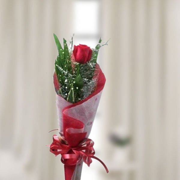Single red rose romance bouquet
