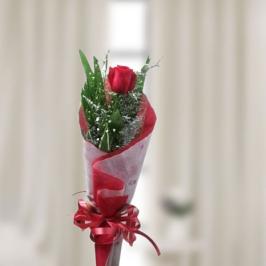 Single red rose romance bouquet